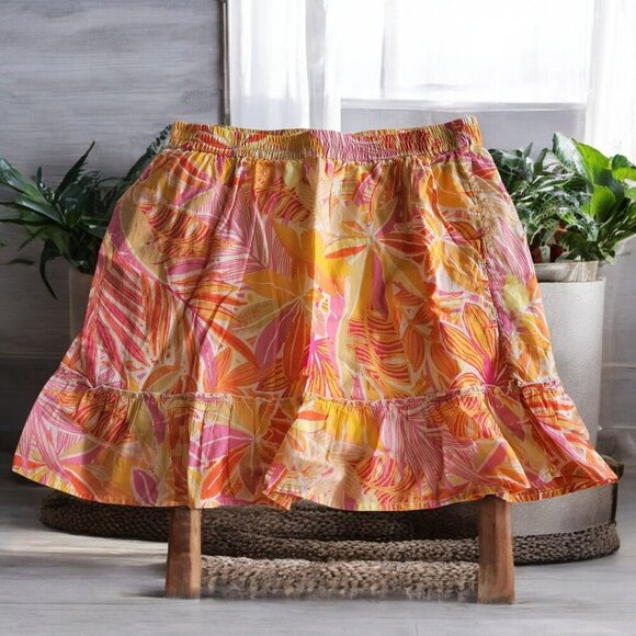 C&C California Womens Tropical Print Elastic Waist Ruffle Hem Skirt -L - Picture 1 of 7